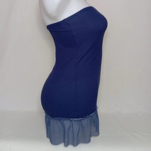 Tezenis kék pánt nélküli miniruha fodros szegéllyel