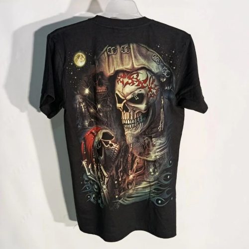 Toxic Toys Rock póló – Koponyás, piercinges 3D minta - S méret