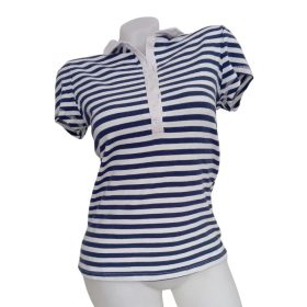 Zeta Moda tengerészkék-fehér galléros női póló – M/L