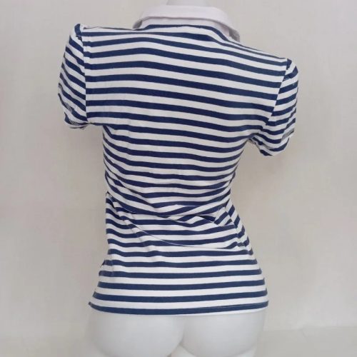 Zeta Moda tengerészkék-fehér galléros női póló – M/L